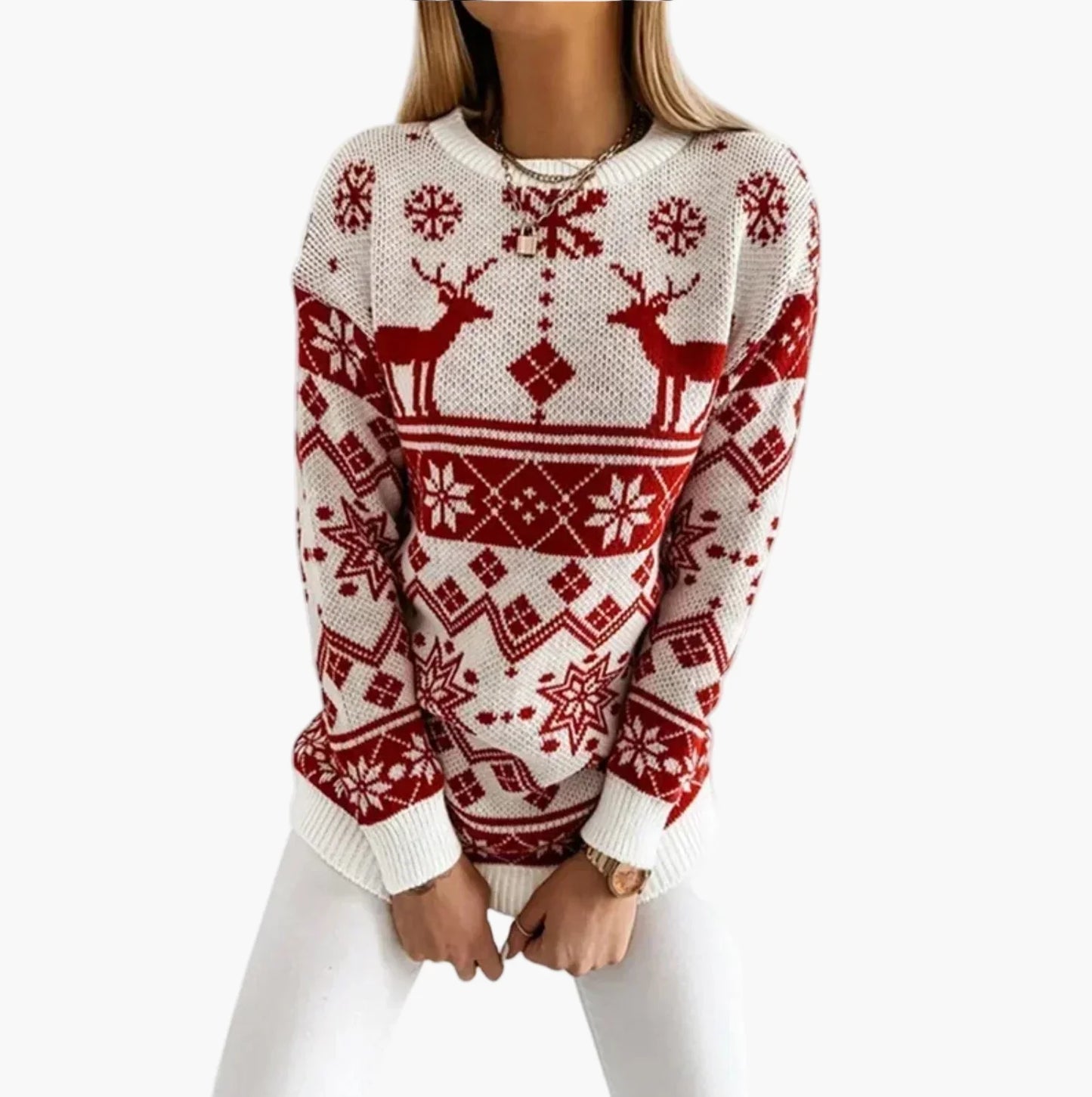 Dam Tröja Julmotiv Renar och Snöflingor Mode Vardagsstil