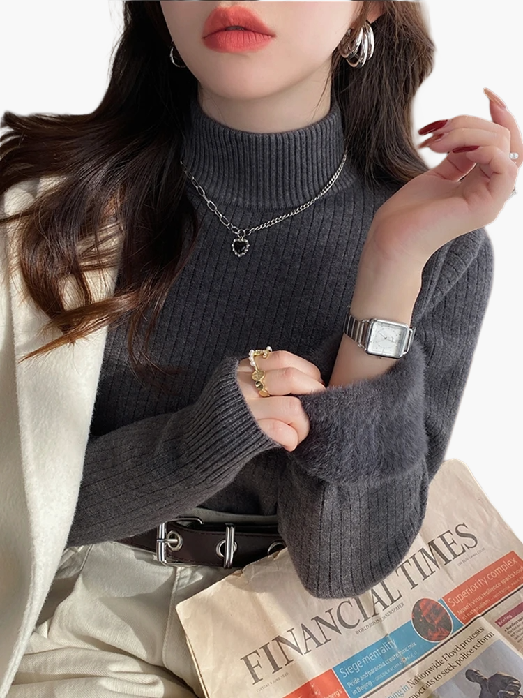 Dam Tröja Polokrage Elegant Vardagsstil Stickad Pullover
