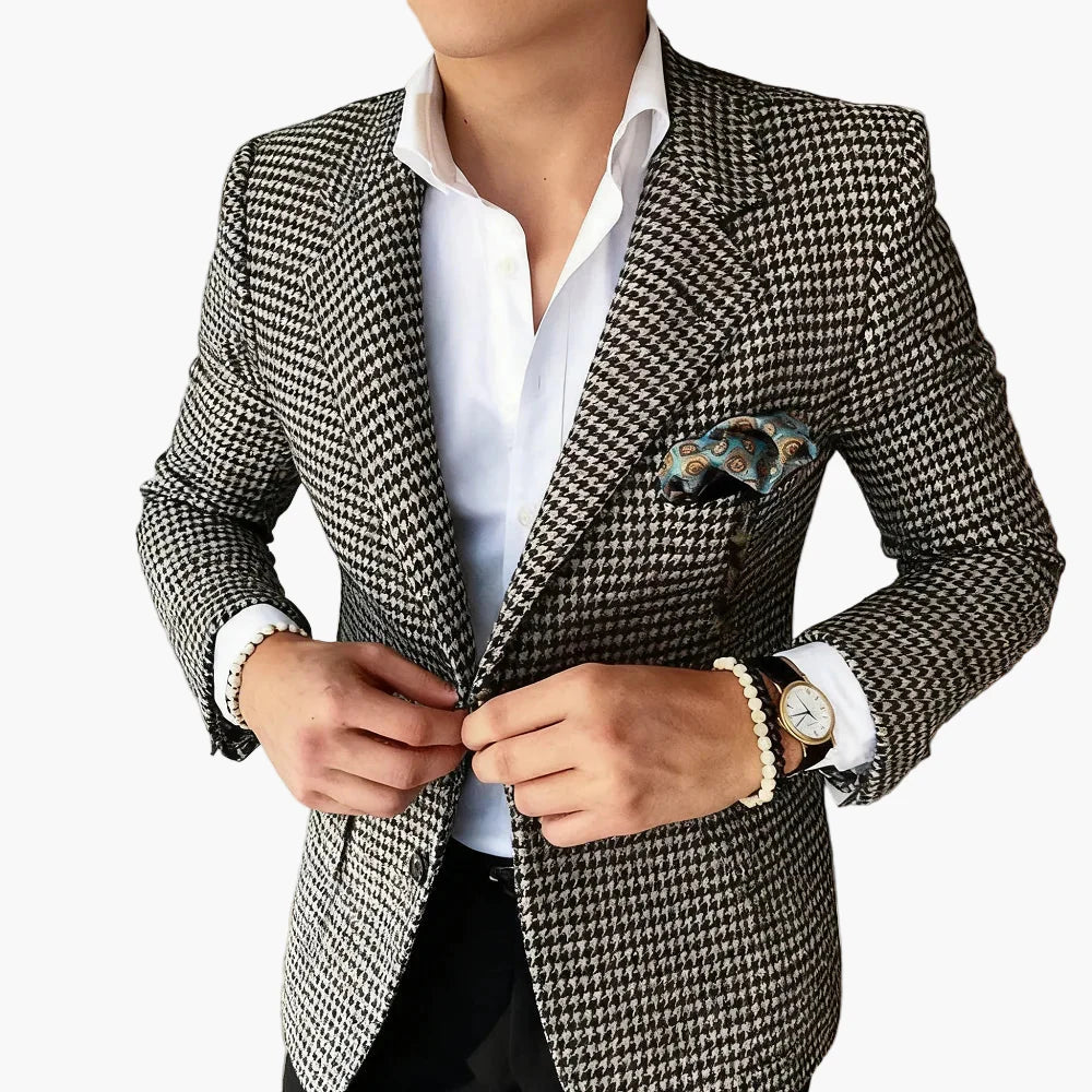 Herr Kavaj Elegant Rutigt Mönster – Modern Affärs- och Feststil