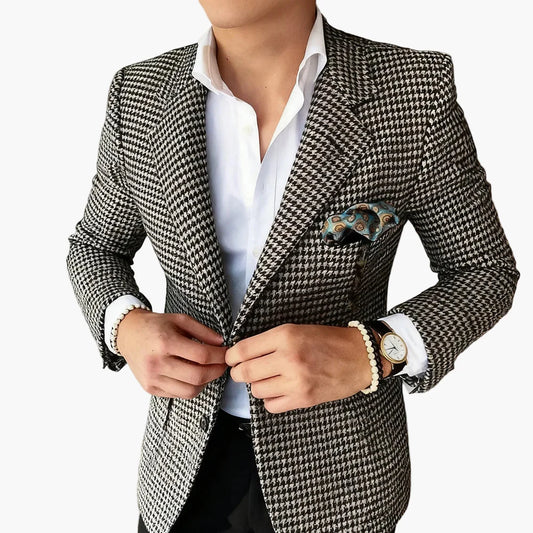Herr Kavaj Elegant Rutigt Mönster – Modern Affärs- och Feststil
