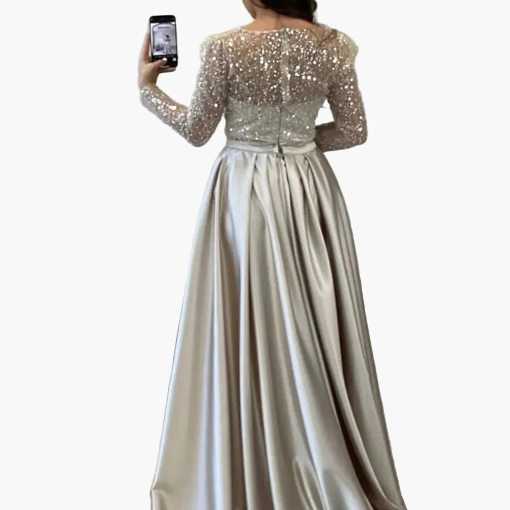 Festklänning för dam – Elegant långklänning med paljetter och omlottkjol, perfekt för fest och gala