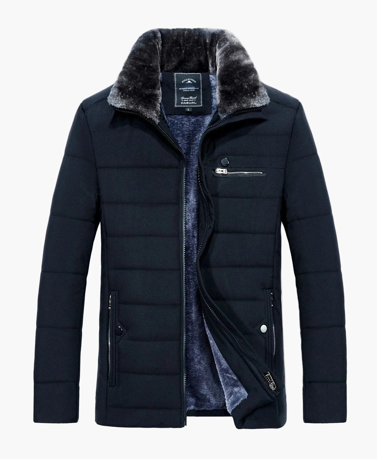 Herrjacka vinter casual med ståkrage och fickor – perfekt för vardagsbruk och stil