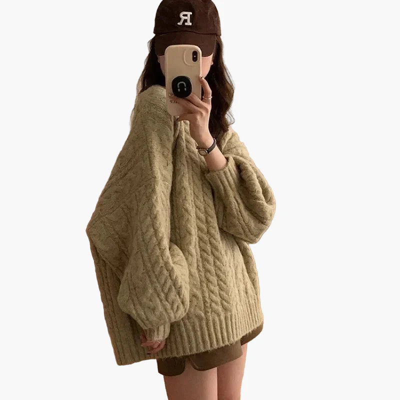 Damtröja Oversize Stickad Pullover – Trendig och Avslappnad Vardagsstil