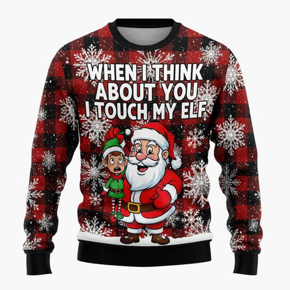Herr Rolig Jultröja med Skämtsam Tomte och Julgran – Perfekt för Julfester och Ugly Christmas Sweater-tävlingar