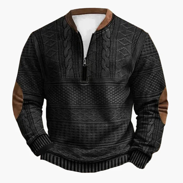 Herrtröja med halv dragkedja – Stickad look, vardagsstil, modern design