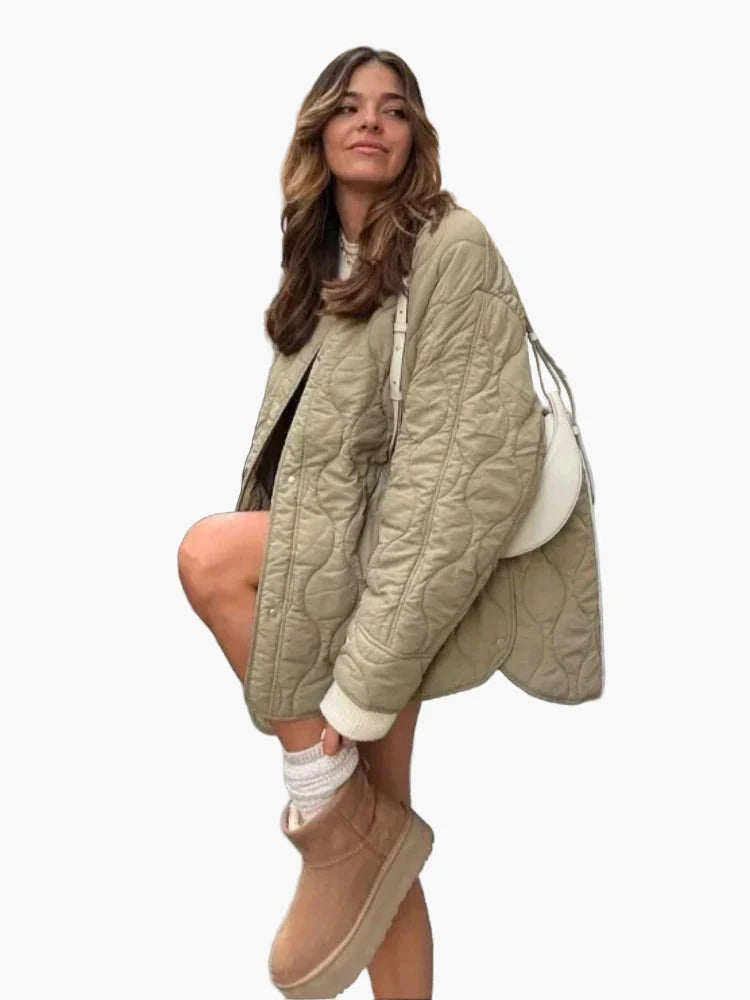 Dam Quiltad Oversize Jacka – Trendig Vår- och Höstjacka för Avslappnad Stil