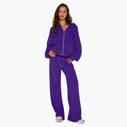Damers tvådelad avslappnad hoodie och byxa set – sportig streetwear lounge