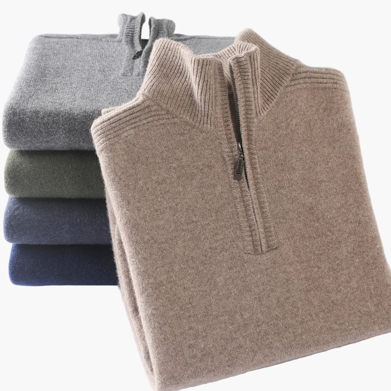 Herr Halvzip Stickad Tröja – Klassisk och Varm Pullover för Vardag och Kontor