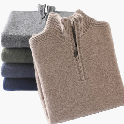 Herr Halvzip Stickad Tröja – Klassisk och Varm Pullover för Vardag och Kontor