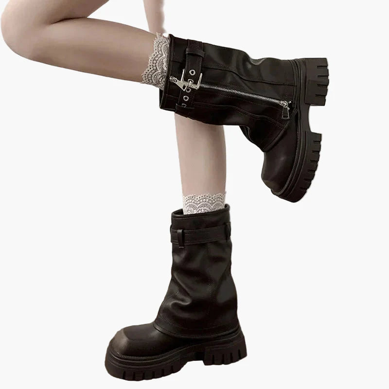 Damers chunky plattform boots med dragkedja och bälte – trendiga höst- och vinterkängor