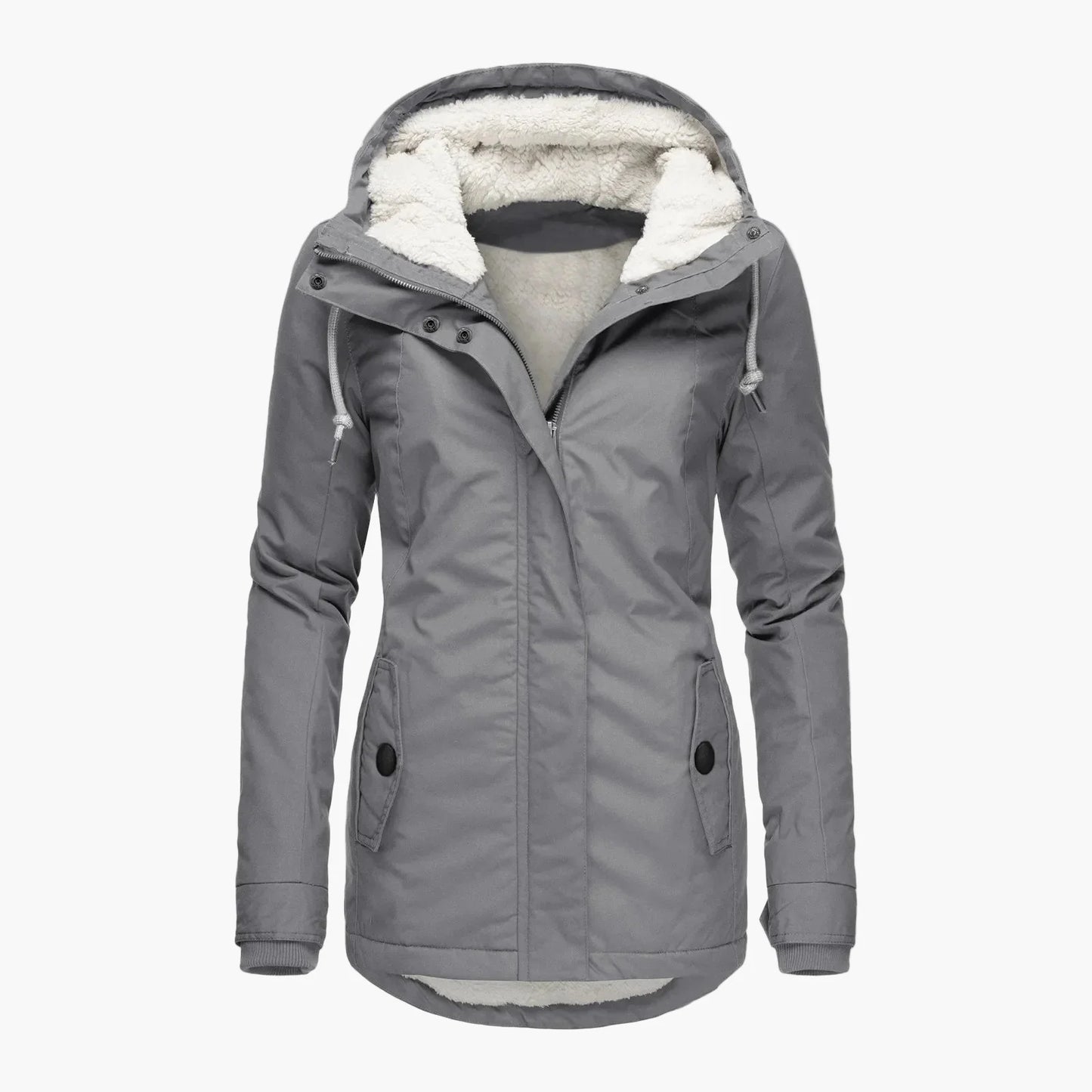 Damjacka med huva och varm foder – elegant vardagsjacka för höst och vinter