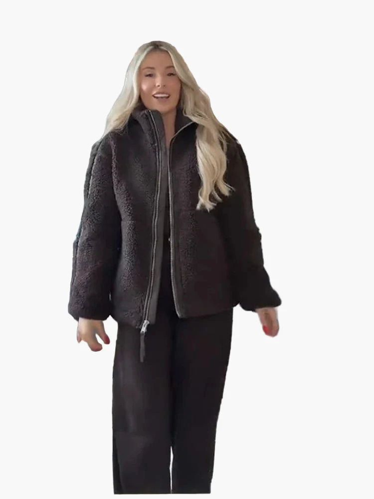 Dam Teddyjacka Oversized Vinterstil – Trendig och Mysig Ytterjacka för Kallt Väder