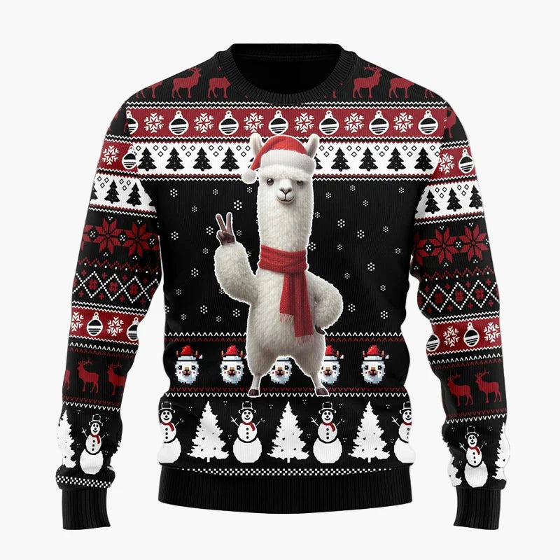 Herr Jultröja Rolig Ugly Christmas Sweater med Llama och Tomteluva – Perfekt för Julfest