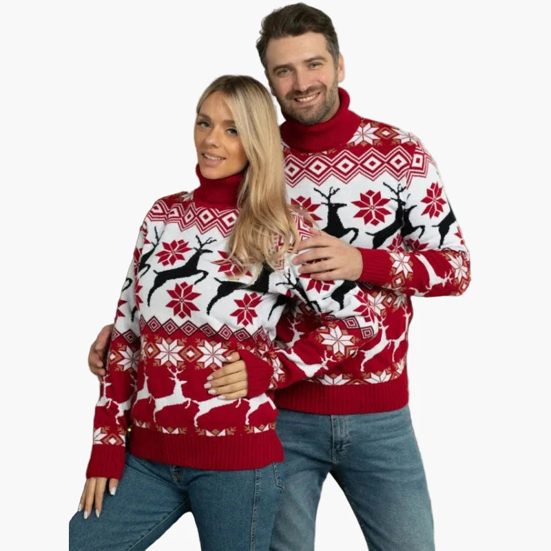 Dam Jultröja med Polokrage – Klassisk och Festlig Design med Renmotiv
