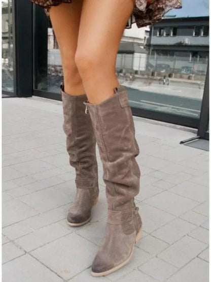 Dam Retro Knähöga Boots Lågklackade – Stilrena Höst- och Vinterstövlar