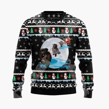 Herr Jultröja Rolig Ugly Christmas Sweater med Sittande Tomte på Skorsten – Perfekt för Julfester
