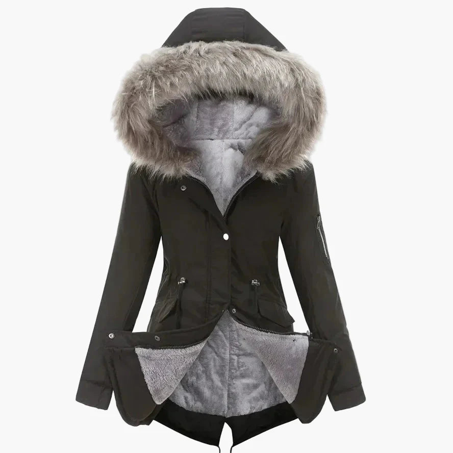 Dam Parkas Vinterjacka med Stor Pälsluva – Elegant Vardagsstil och Värme
