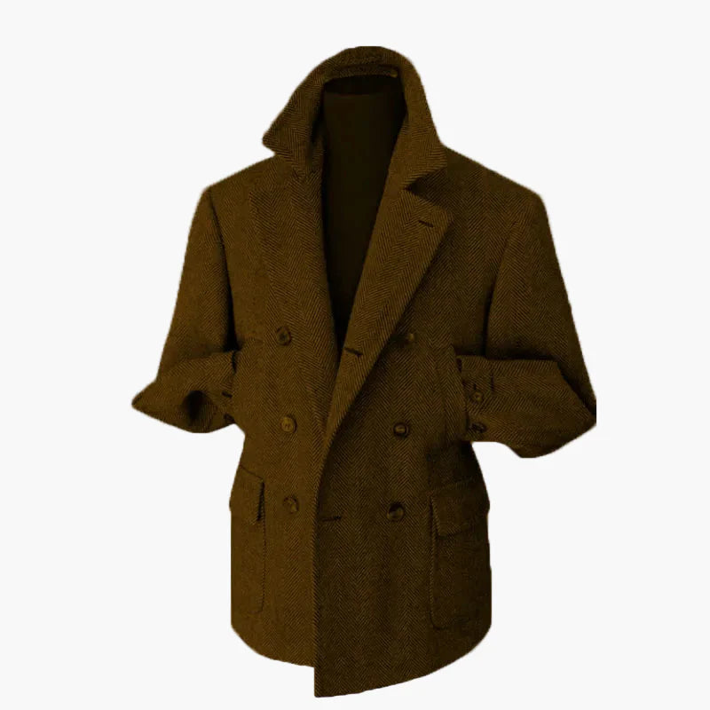 Herr Dubbelknäppt Kavaj – Klassisk Herringbone Vintage Blazer för Fest och Vardag