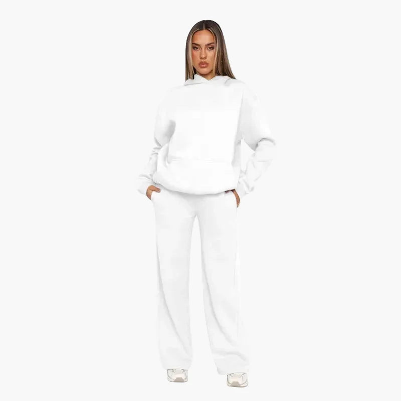 Damset med Hoodie och Vida Byxor – Avslappnad och Trendig Vardagsoutfit