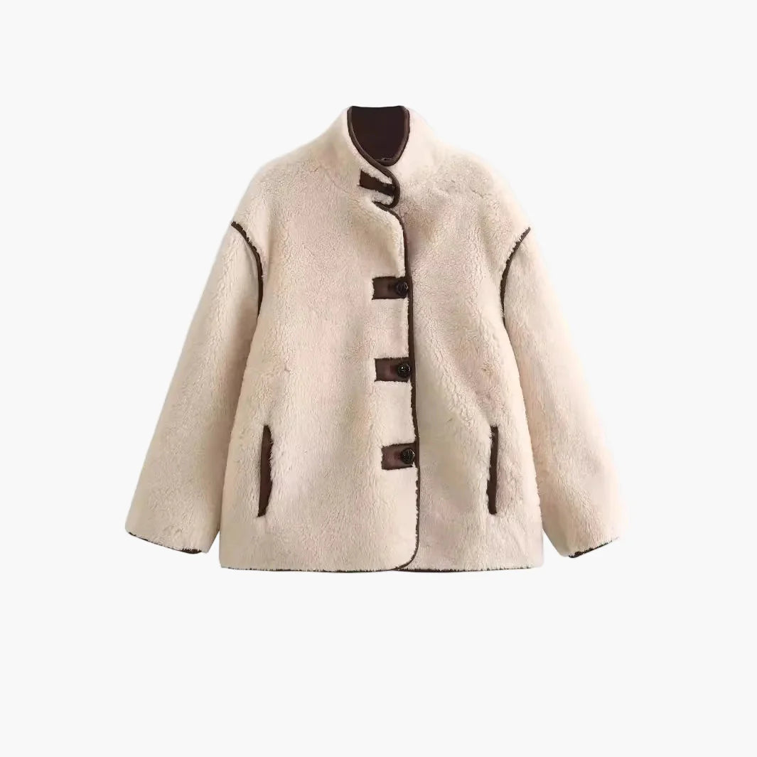 Damjacka i trendig teddy-stil för höst och vinter – Elegant ytterjacka med modernt snitt