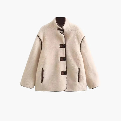 Damjacka i trendig teddy-stil för höst och vinter – Elegant ytterjacka med modernt snitt