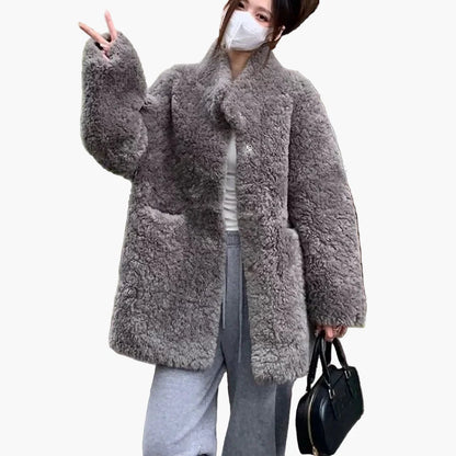 Dam Teddyjacka Vintage Oversize Vinterjacka Mode