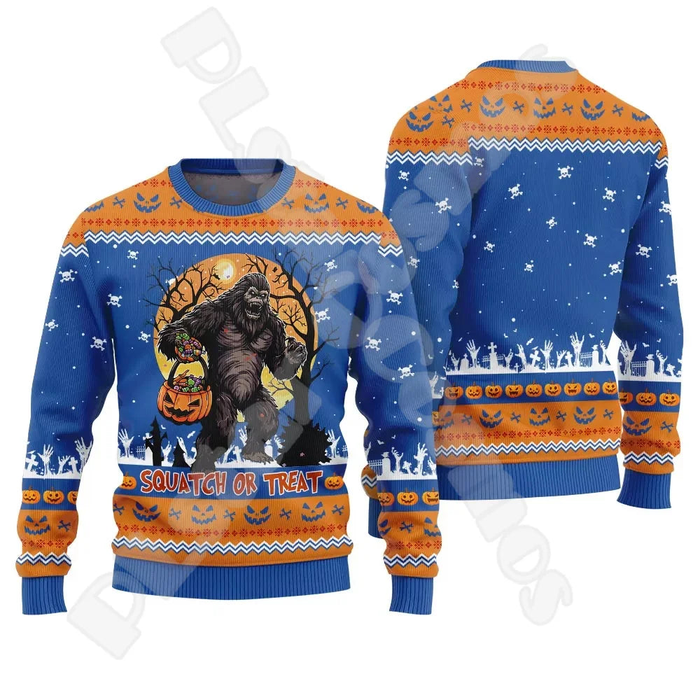 Herr Jultröja Rolig Ugly Christmas Sweater med Sittande Tomte på Skorsten – Perfekt för Julfester