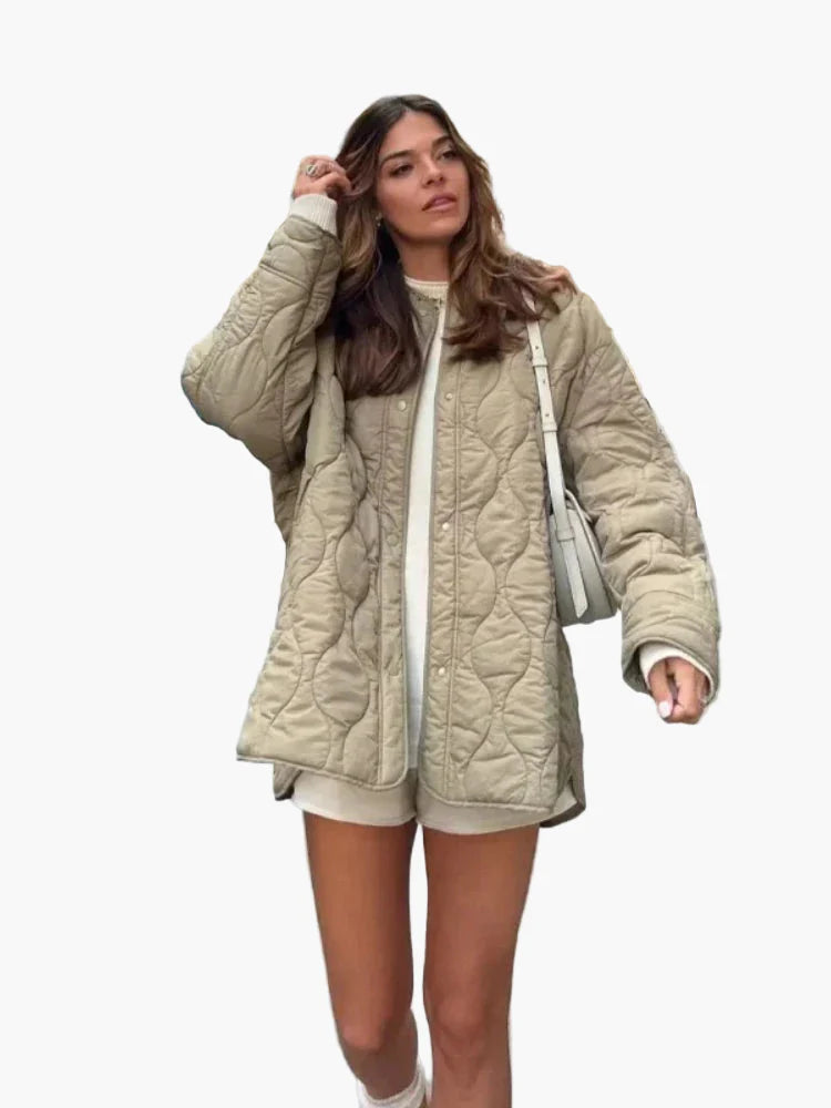 Dam Quiltad Oversize Jacka – Trendig Vår- och Höstjacka för Avslappnad Stil
