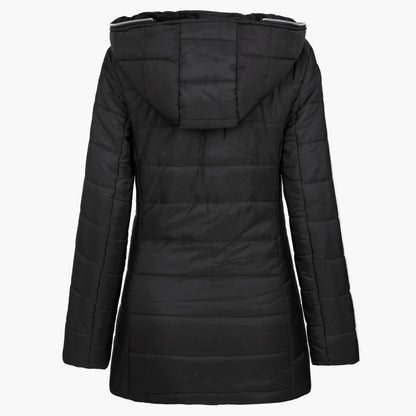 Dam Vinterjacka med Fuskpälsfoder och Stor Huva – Elegant Lång Parkas för Kallt Väder