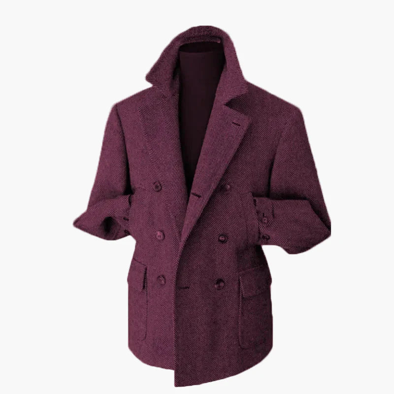 Herr Dubbelknäppt Kavaj – Klassisk Herringbone Vintage Blazer för Fest och Vardag