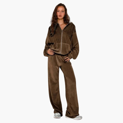 Damers tvådelad avslappnad hoodie och byxa set – sportig streetwear lounge