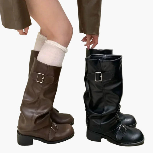 Damstövlar med Spänne och Låg Klack – Trendiga Höst- och Vinterboots för Kvinnor