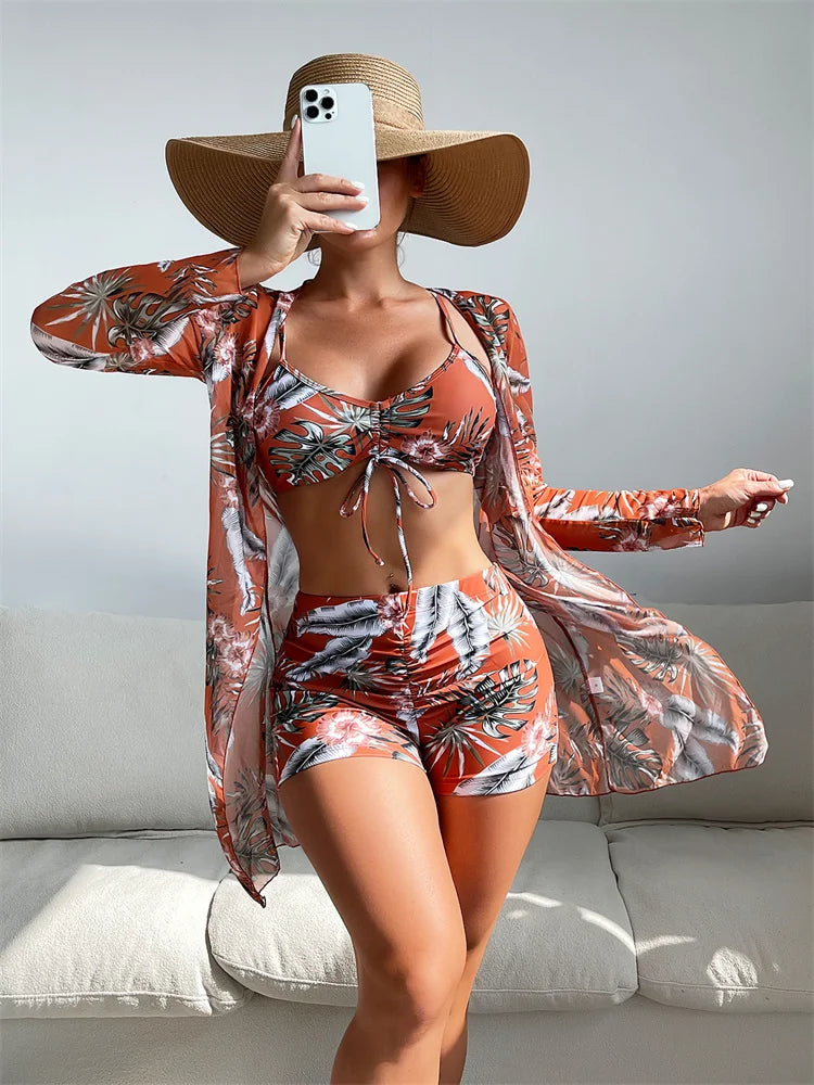 Mary – Modernt Högmidjat Dam Bikini med Långa Ärmar