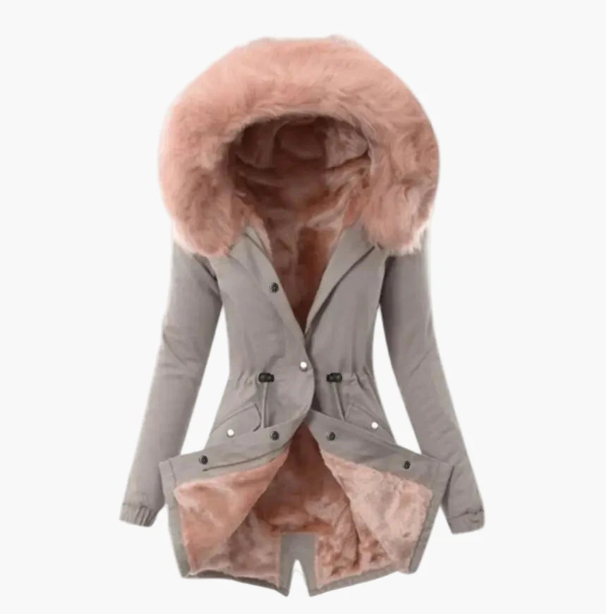 Dam Vinterjacka med Fuskpäls Fodrad Kapuschong – Elegant Varm Parkas för Kallt Väder