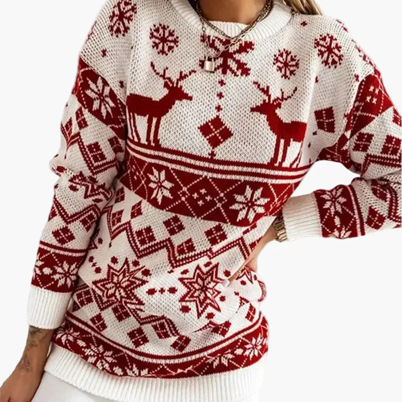 Dam Tröja Julmotiv Renar och Snöflingor Mode Vardagsstil