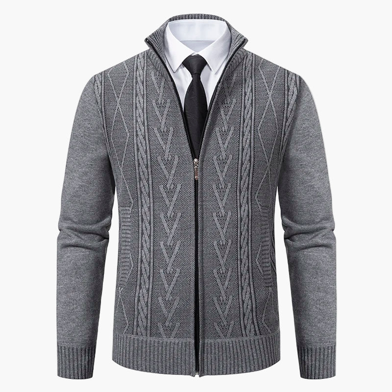 Herrstickad zip-tröja – elegant kabelmönstrad cardigan för vardag och kontor