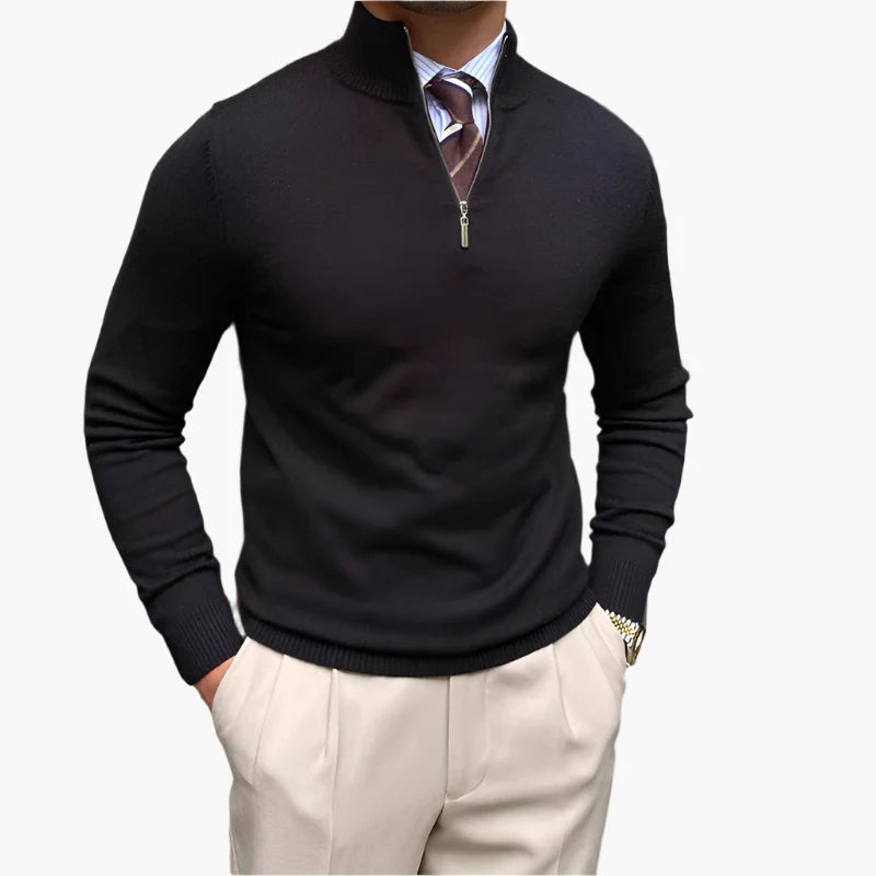 Herrtröja med halv dragkedja – Elegant och mångsidig stickad pullover för arbete och fritid