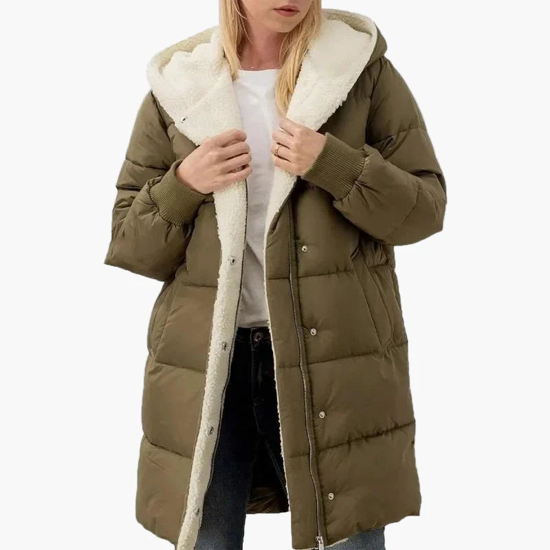 Dam Vinterjacka Lång Puffer Varm Fritidsstil med Huva