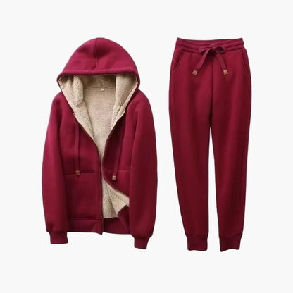 Dam Hoodie och Joggingbyxor Set – Varmt Fleecefodrat Träningsset för Vinter och Fritid