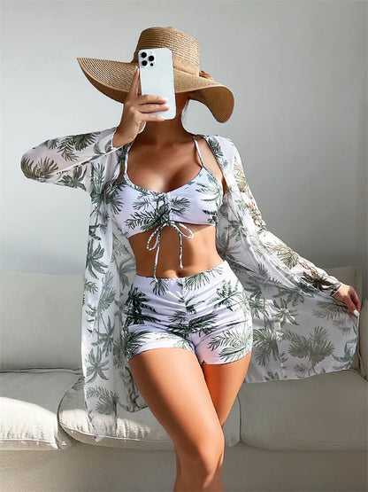Mary – Modernt Högmidjat Dam Bikini med Långa Ärmar