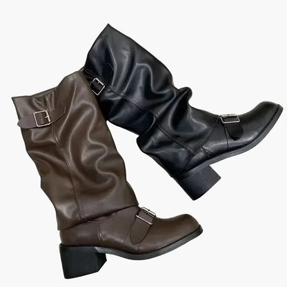 Damstövlar med Spänne och Låg Klack – Trendiga Höst- och Vinterboots för Kvinnor