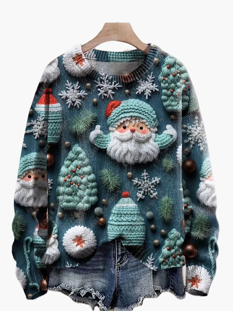 Damtröja julig mönster stickad med broderade motiv – perfekt för vinter och fest