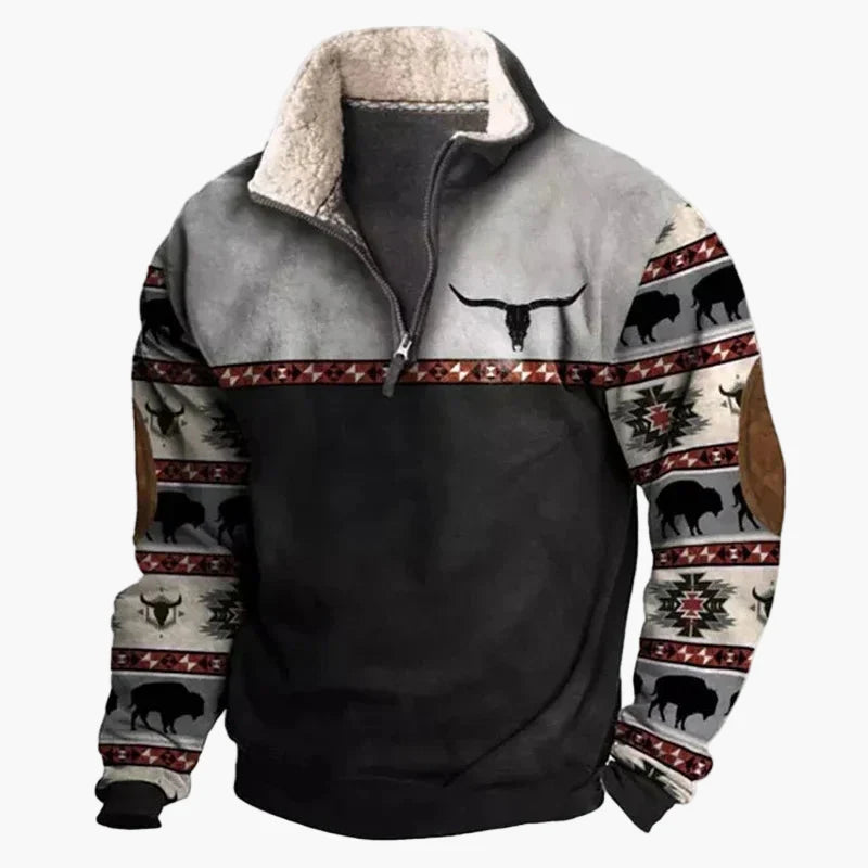 Herrar Western Stil Fleece Halvzip Tröja – Varm och Bekväm för Uteliv