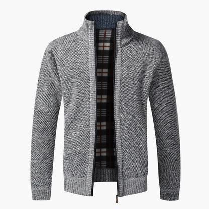 Herrstickad cardigan med dragkedja – elegant och varm höstjacka