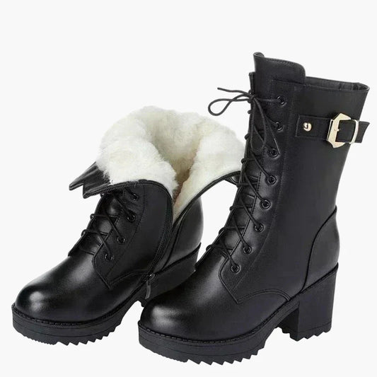 Dam Vinterkängor med Klack och Snörning – Stilrena och Varmfodrade Boots för Höst och Vinter