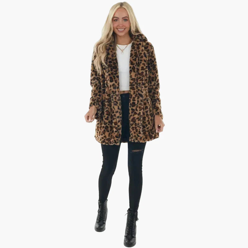 Damjacka med Leopardmönster – Trendig och Varm Höst/Vinterjacka för Kvinnor