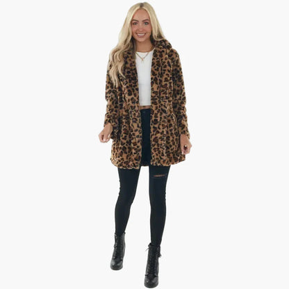 Damjacka med Leopardmönster – Trendig och Varm Höst/Vinterjacka för Kvinnor