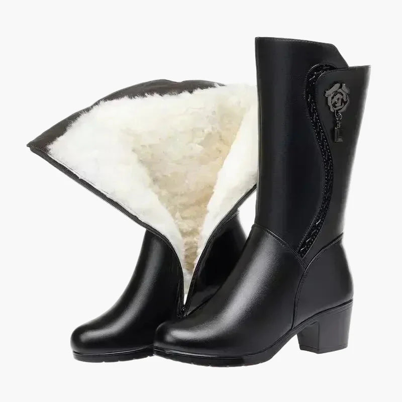 Dam Vinterkängor med Klack och Snörning – Stilrena och Varmfodrade Boots för Höst och Vinter