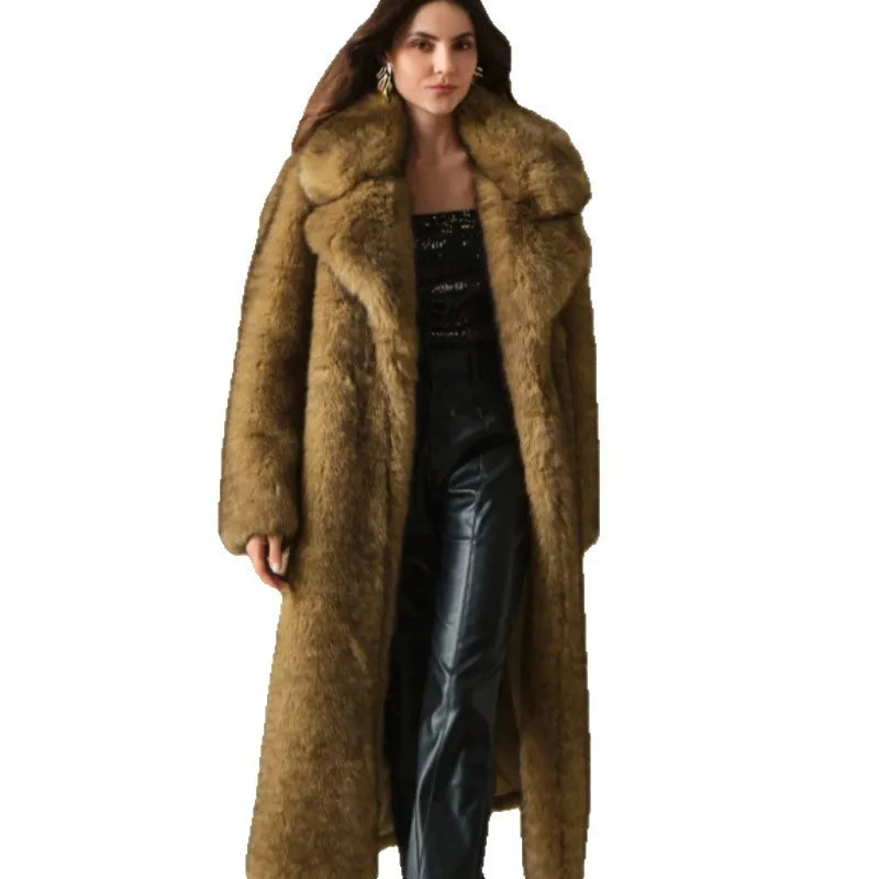 Dam lång lyxig vinterkappa – elegant oversized pälslook för kallare dagar