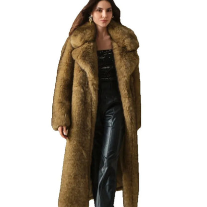 Dam lång lyxig vinterkappa – elegant oversized pälslook för kallare dagar